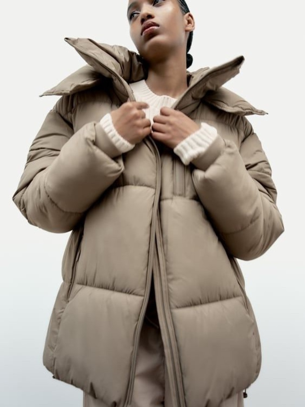 Zara Neutral Taupe Quilted Puffer Jacket